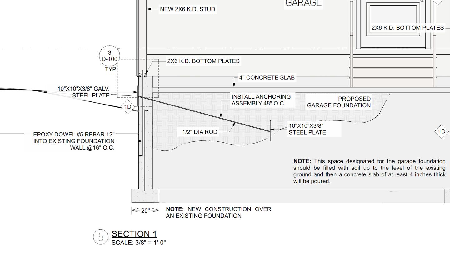 A detailed analysis document of the existing foundation of a home before rough framing and new construction