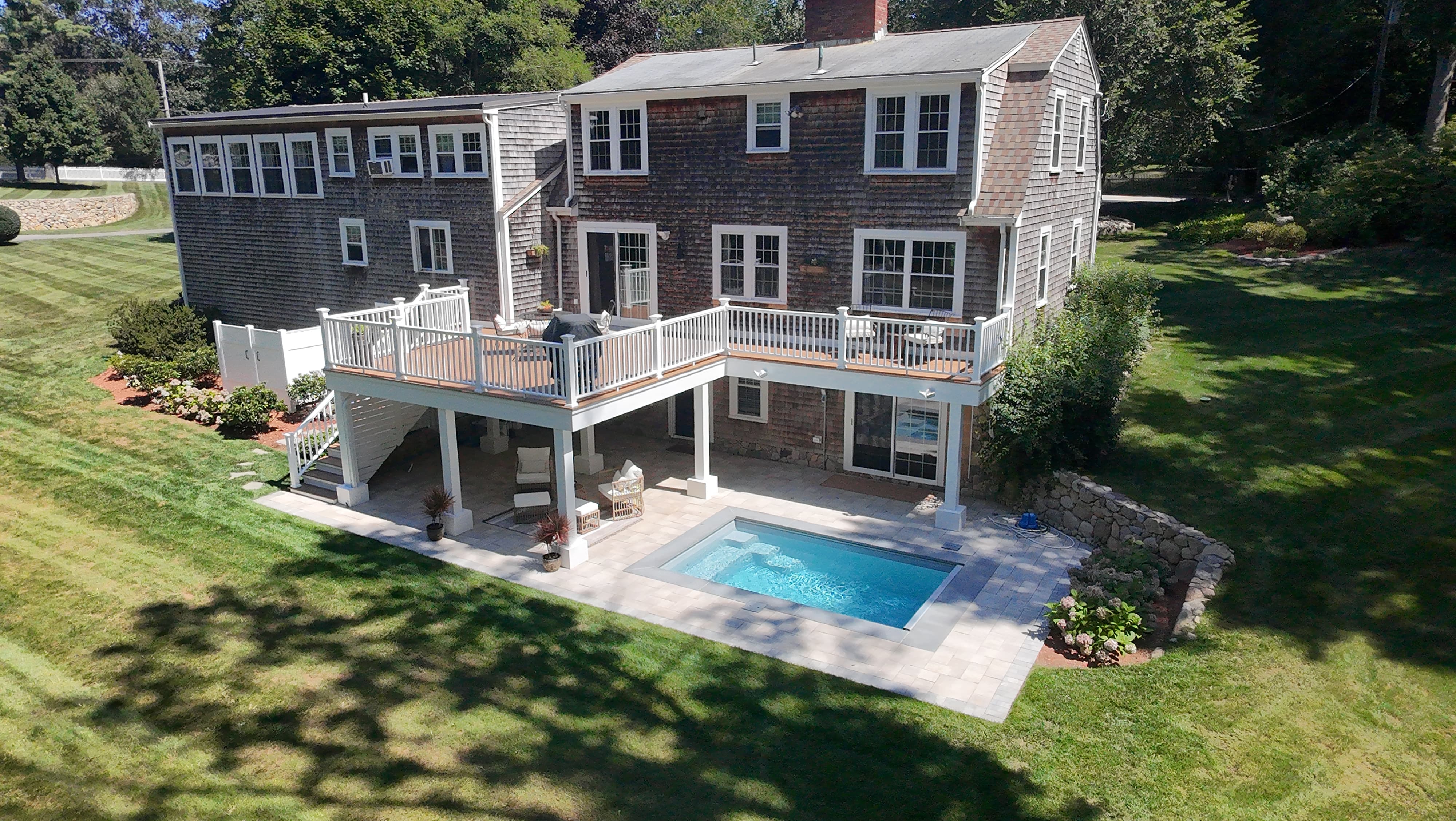 New deck installation with a pool