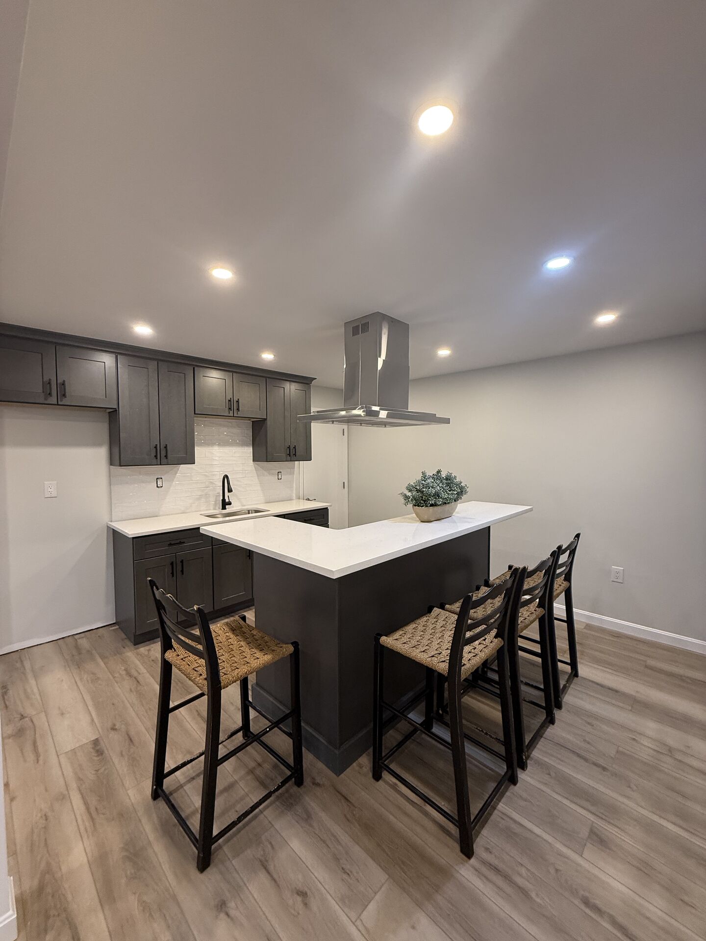 finished basement with a new kitchen